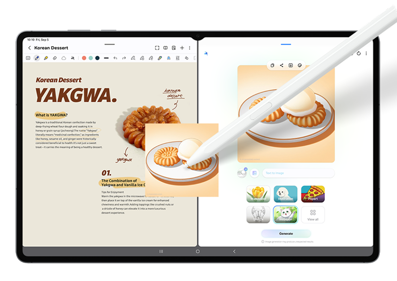A tablet with a notes app on the screen, and a stylus on top