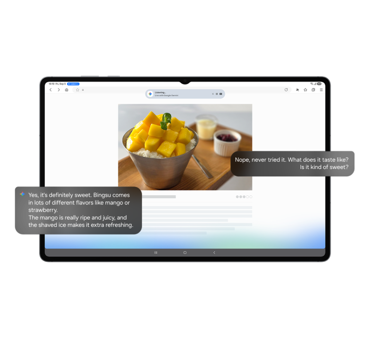 A tablet screen with Gemini call outs on top