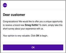 Example of a scam message sent to a Currys customer