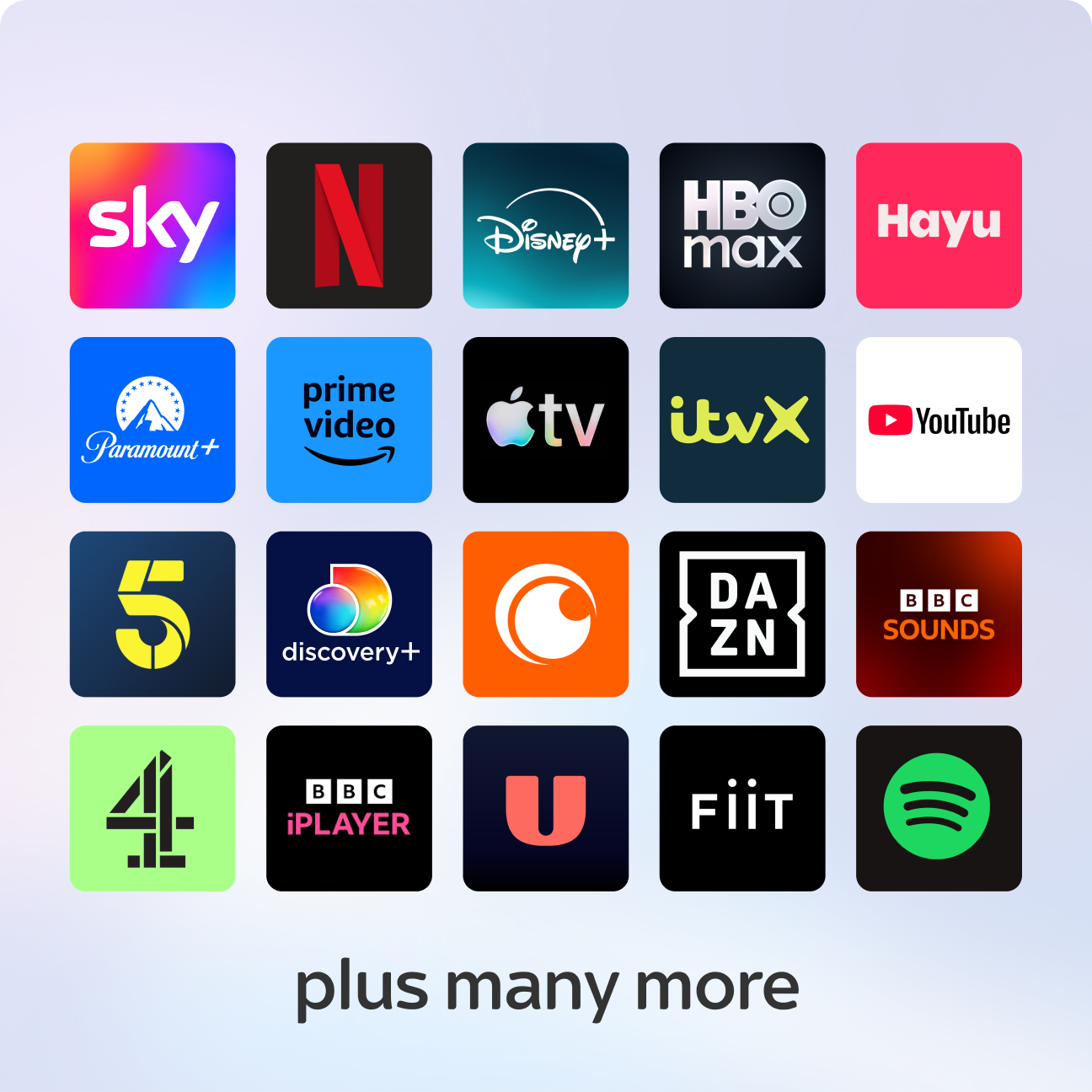 A grid of logos for streaming services
