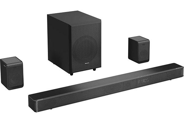 a black soundbar with two speakers and a subwoofer