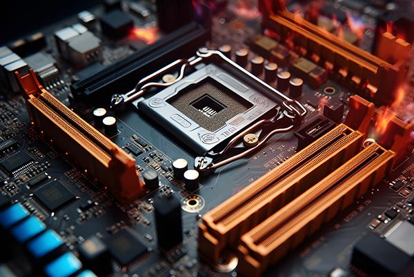 a close up of a computer motherboard with a cpu and other components