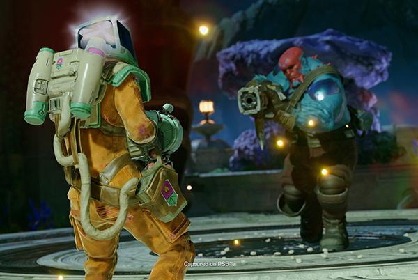 two people in space suits are playing a game