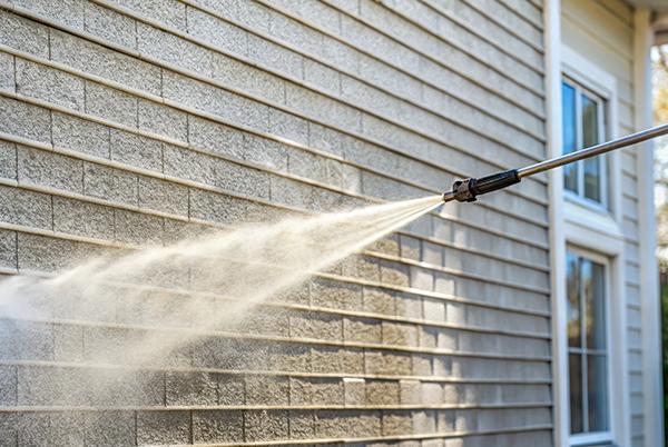 a person is using a pressure washer to clean a house
