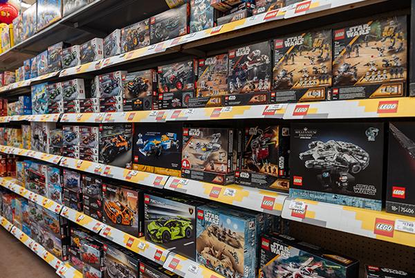 a toy aisle in a store with many different types of toys