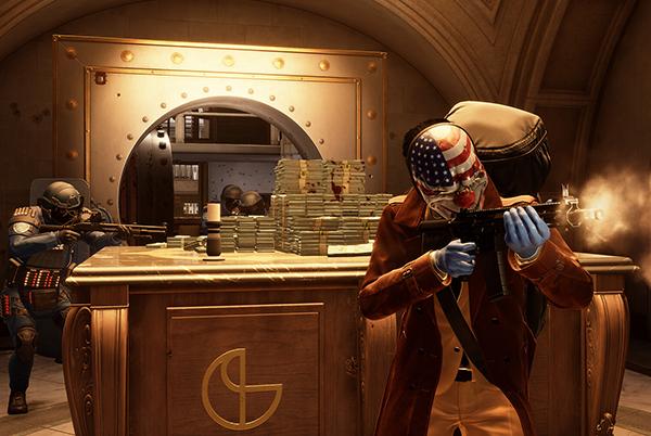 a man with a gun in a room with a table