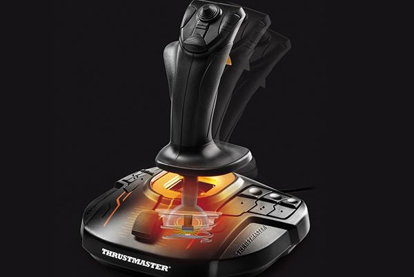 a close up of a joystick with a light on it