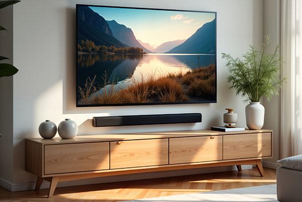 a tv is sitting on a wooden entertainment center