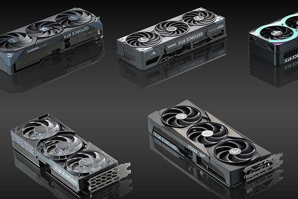 a group of six different types of graphics cards