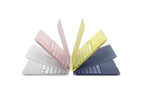 Four MacBook Neos in each colour