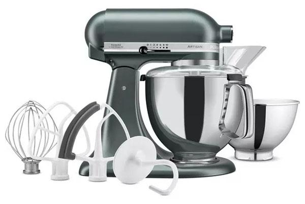 a kitchen aid mixer with attachments and other kitchen appliances