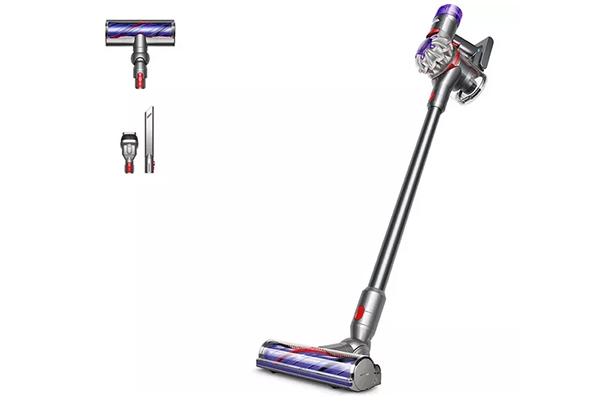 a Dyson V8 vacuum cleaner with a cord attached to it