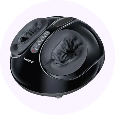 a black electric foot massager with two black pads