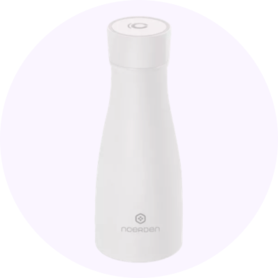 a white smart water bottle with a white lid sitting on a white background
