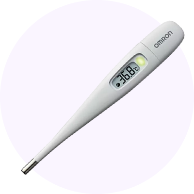 a digital thermometer with a white background and a circle