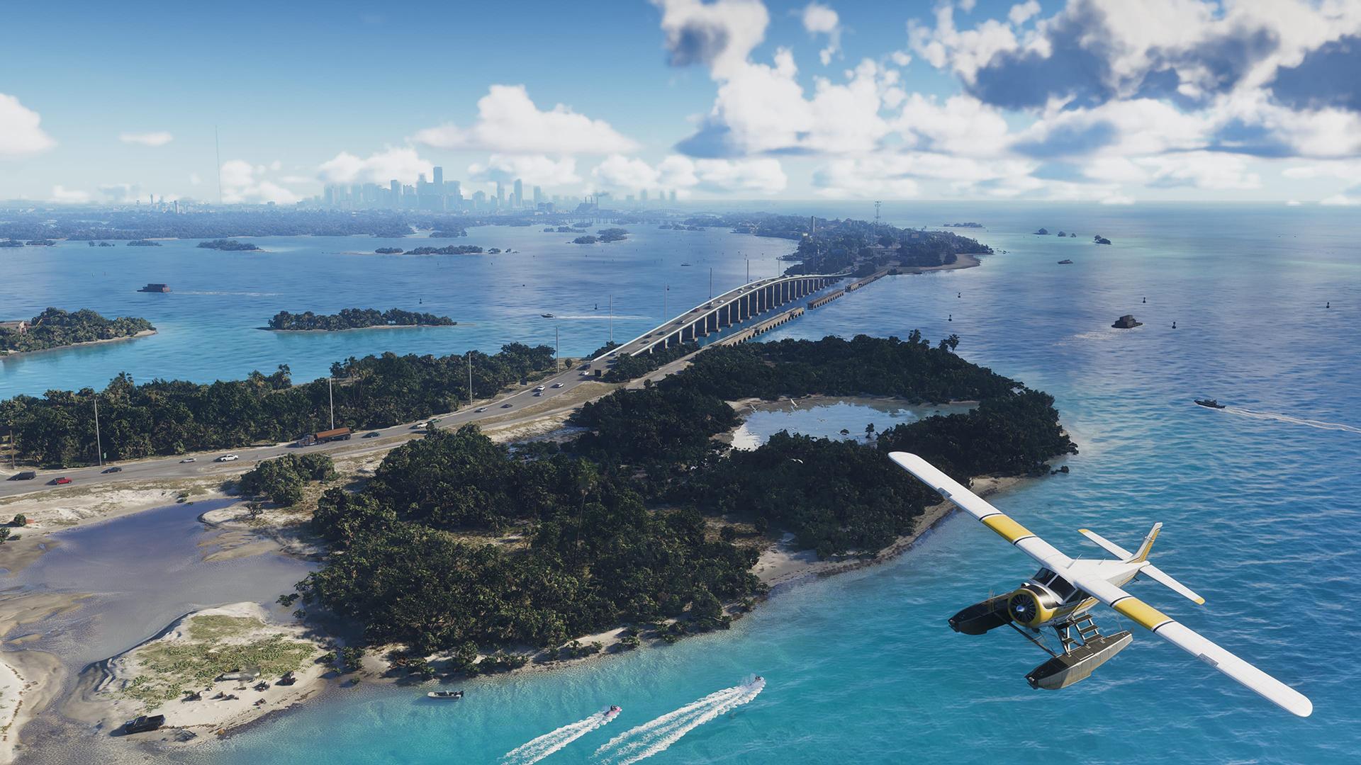 Grand Theft Auto VI screenshot of a plane flying over an island