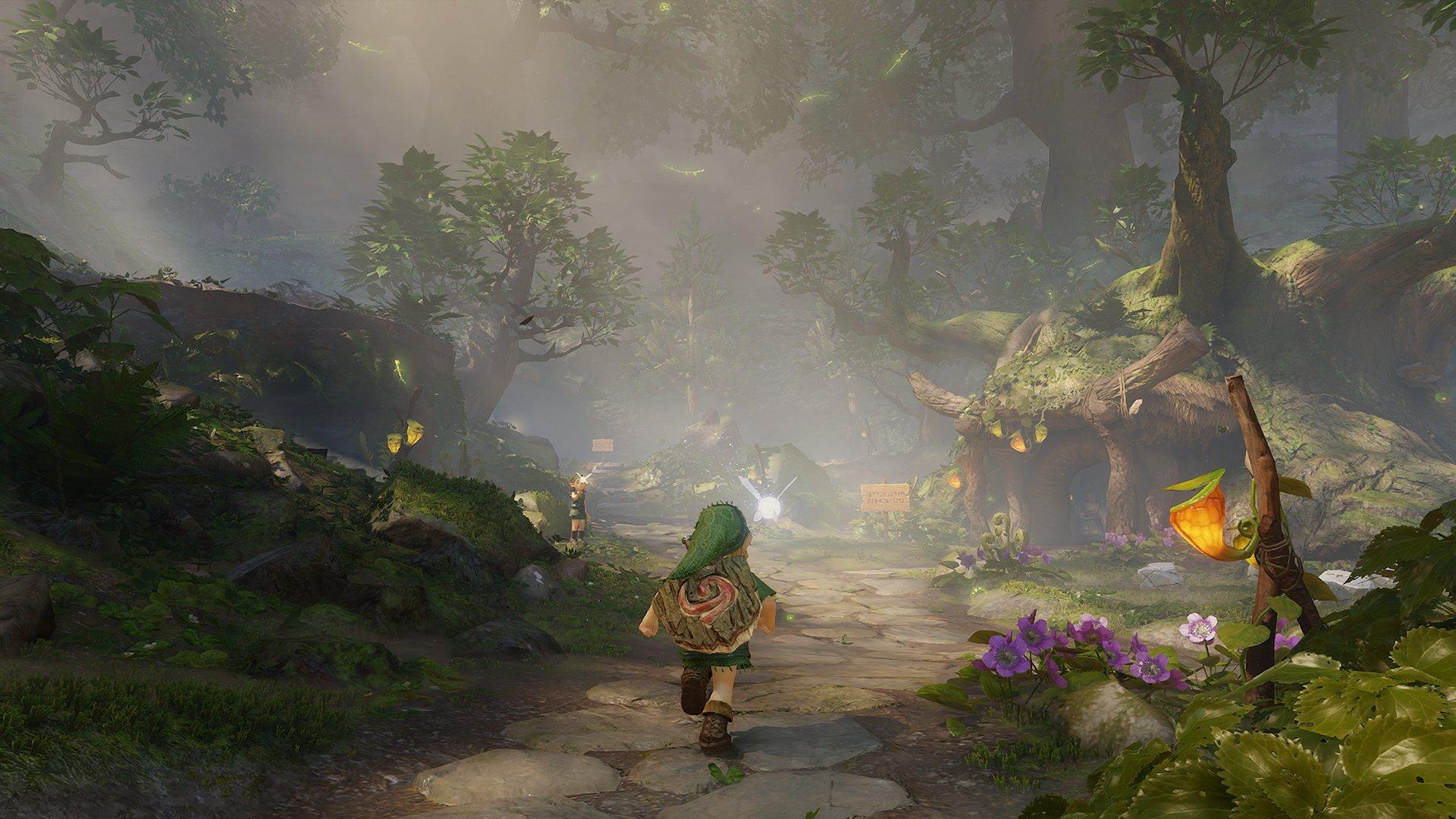 Link from Zelda walking through a village