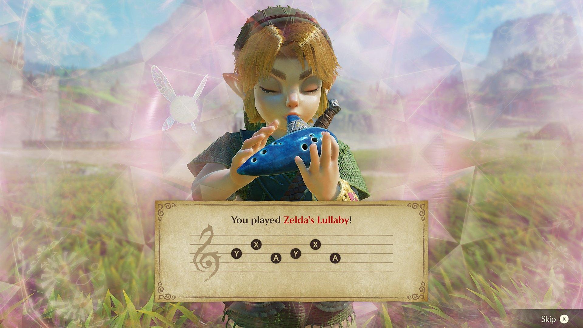 The character Link from Zelda with a parchment overlaid that says You played Zelda's Lullaby! on it