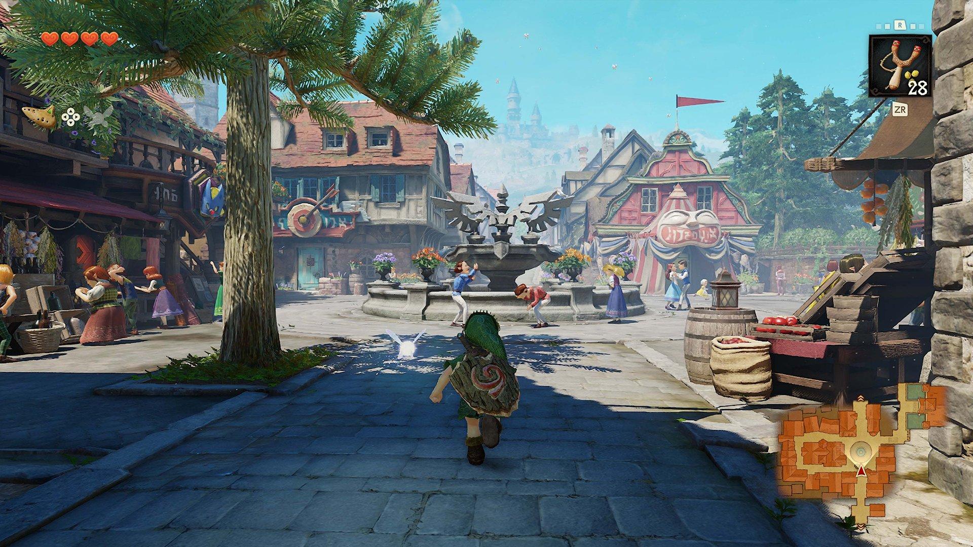 Link from Zelda running through a town