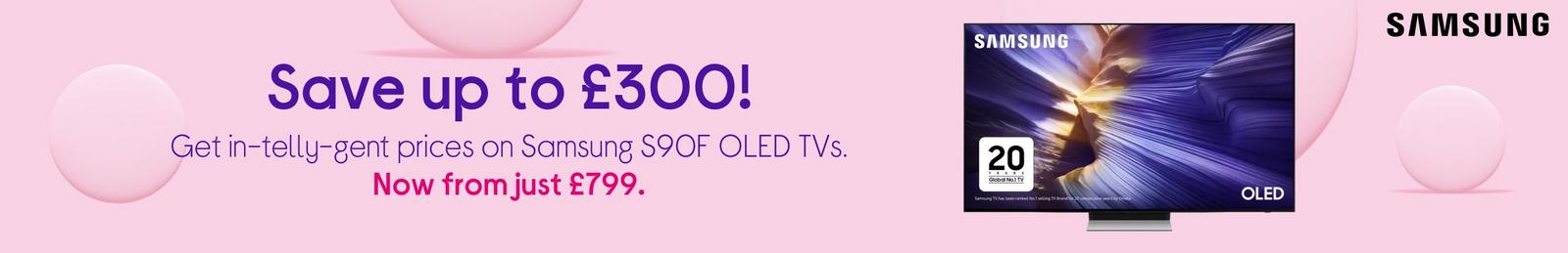 Imagery of Samsung S90F OLED TVs with Logo