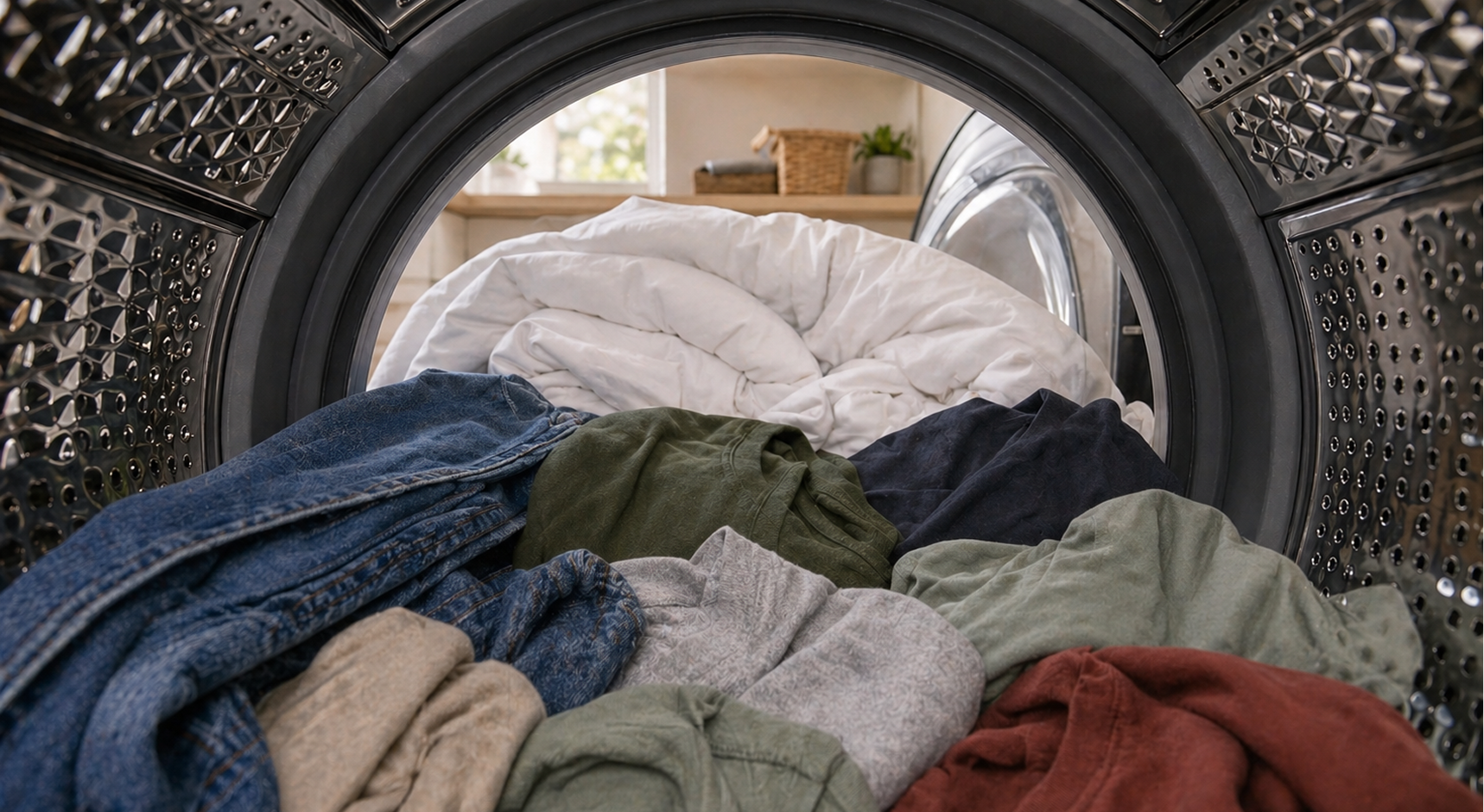 Bottle of laundry detergent next to a hamper