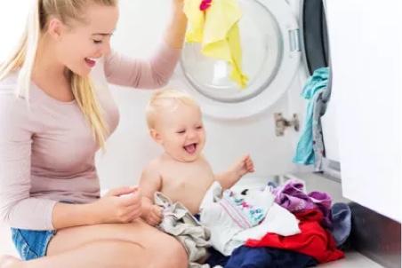 Baby & woman with washing