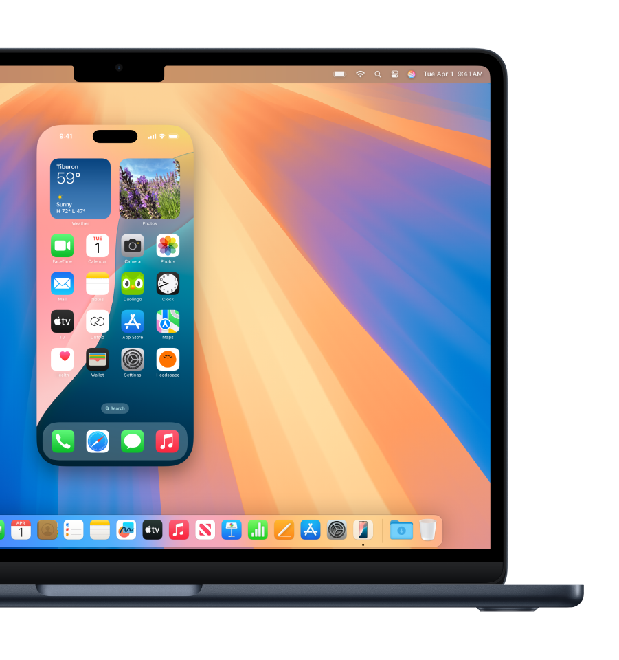 a MacBook with an iPhone screen on its screen