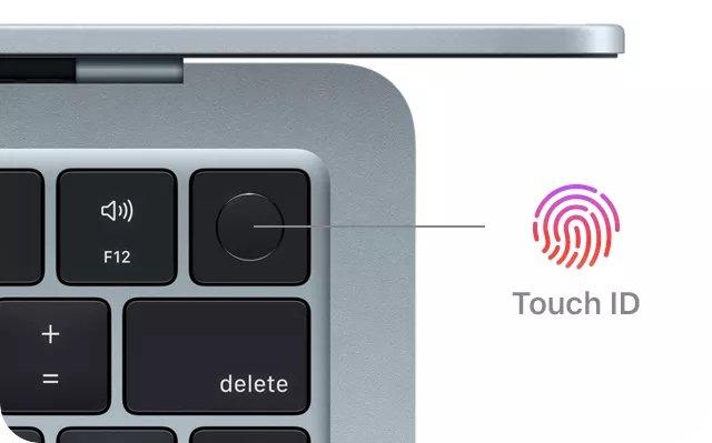 close up of a MacBook keyboard with a Touch ID icon next to it