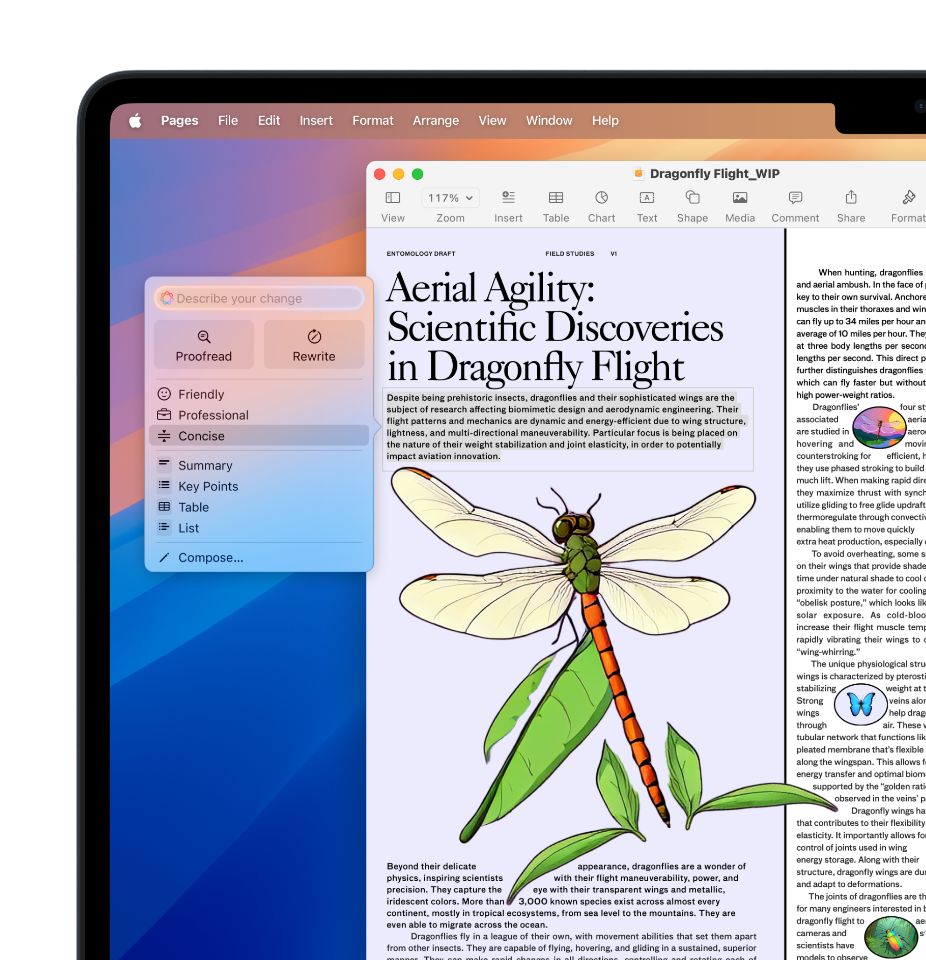 a MacBook the Pages app on the screen