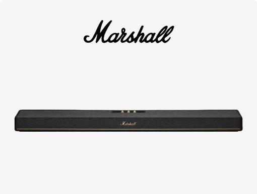 Imagery of Marshall soundbars with logo