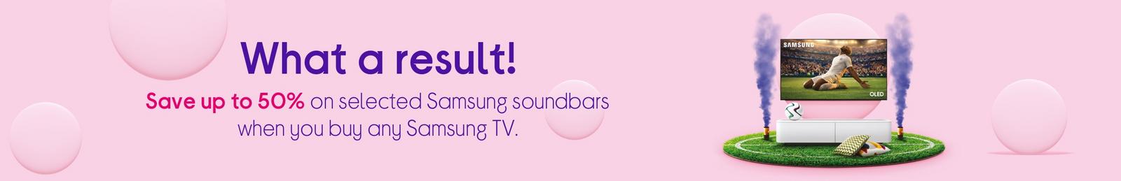 Imagery of Samsung soundbars when you buy any Samsung TV with logo.