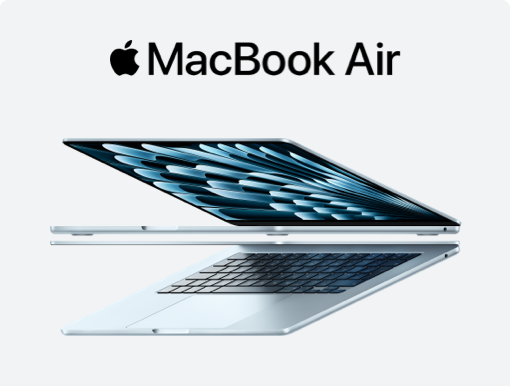 Imagery of MacBook Air with logo.