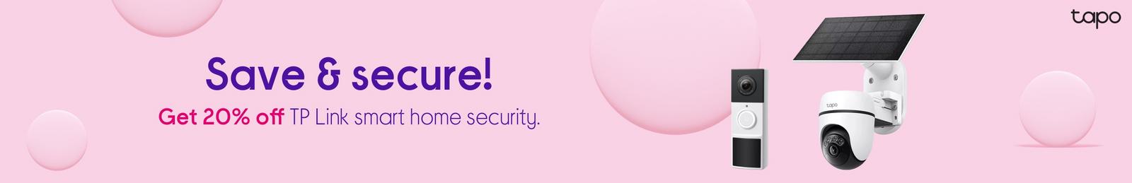 Imagery of TP Link smart home security with logo.