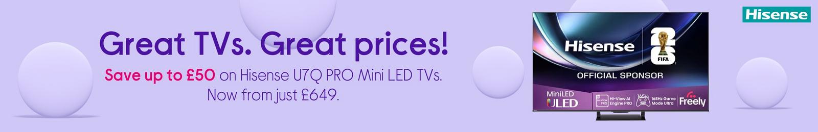 Imagery of Hisense U7Q PRO Mini LED TVs with Logo