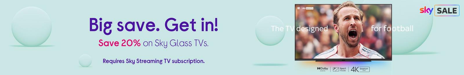 Imagery of Sky Glass TVs with logo.