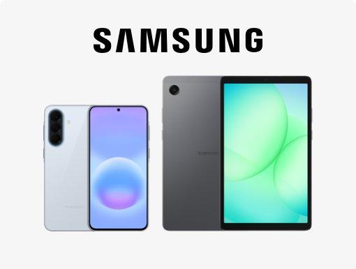 Image of Samsung Galaxy a57 Mobile and A11 tab with logo.