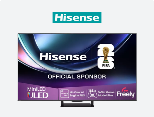 Imagery of Hisense U7Q PRO Mini LED TVs with Logo.
