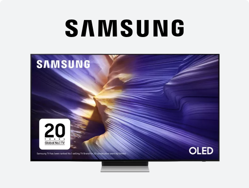 Imagery of Samsung S90F OLED TVs with Logo.