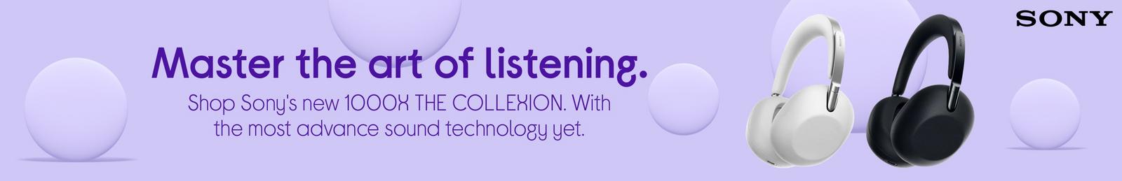 Imagery of Sony’s new 1000X THE COLLEXION wireless noise- cancelling headphones with Logo