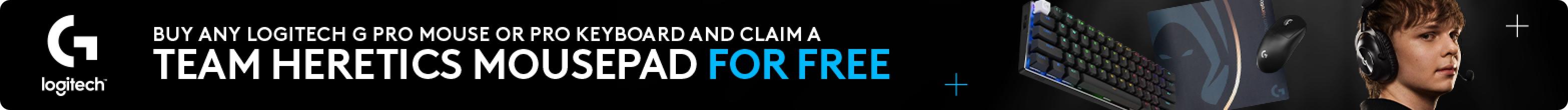 Free Team Heretics mousepad when you buy selected Logitech G Pro gaming accessories.