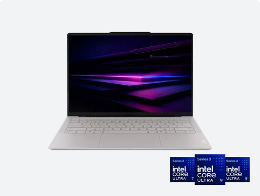 Imagery of Upgrade to a faster, longer-lasting AI PC. Intel® Core™ Ultra Series 3 with logo.