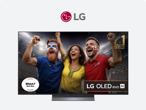 Imagery of LG TVs. Interest free for 24 months*  with logo