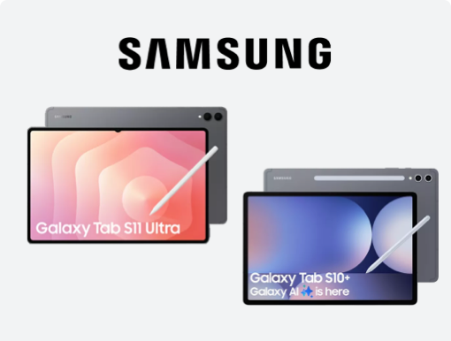 Imagery of Samsung Galaxy tablets plus logo.