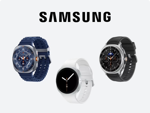 Imagery of Samsung Galaxy smartwatches with logo.