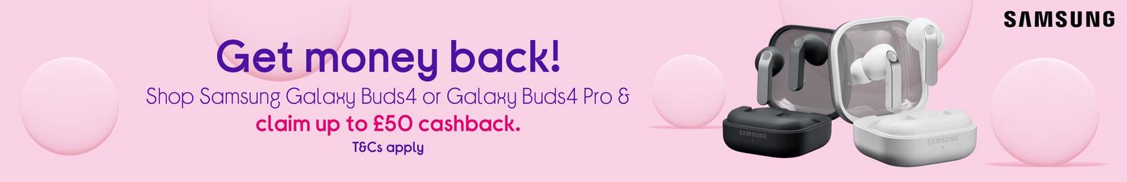 Imagery of Samsung Galaxy Buds4 or Galaxy Buds4 Pro with Logo.
