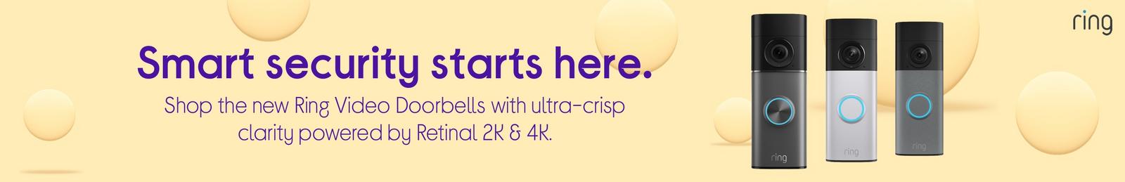 Imagery of Ring video doorbells with ultra-crisp clarity powered by Retinal 2K & 4K with Logo.