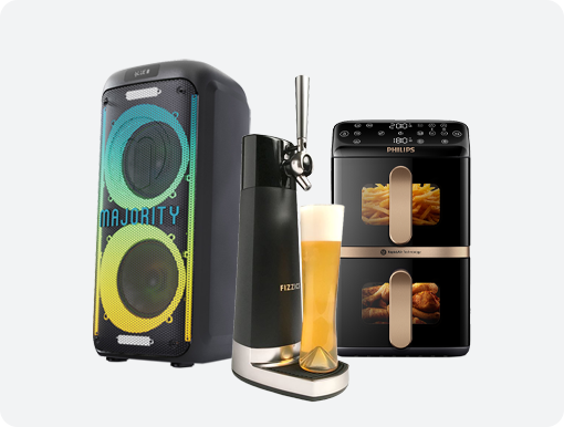 Speaker, beer dispenser and air fryer