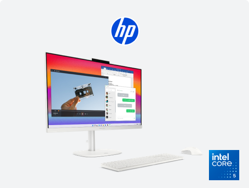 Imagery of HP desktop with logo.