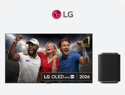 Imagery of LG OLED TVs with logo.