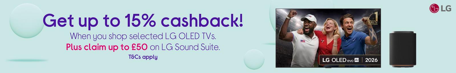 LG OLED TVs. Plus claim up to £50 on LG Sound Suite with logo.